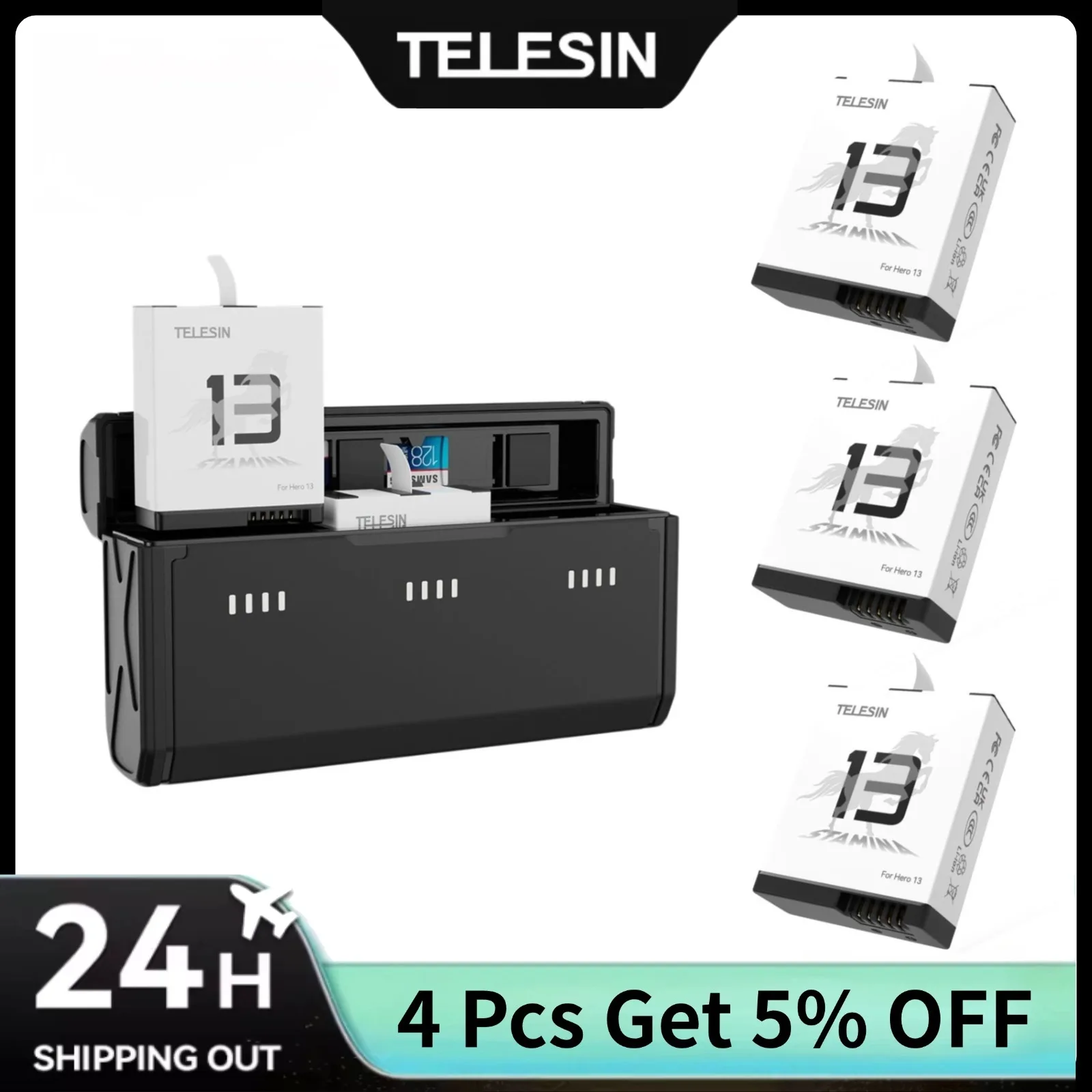 Gopro Action Camera Hero 13 Black - Telesin caixa de carregamento rápido portátil